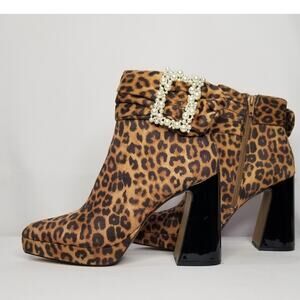 Betsey Johnson Idris Platform Embellished Buckle Sash Bootie Size 6  Leopard NWT